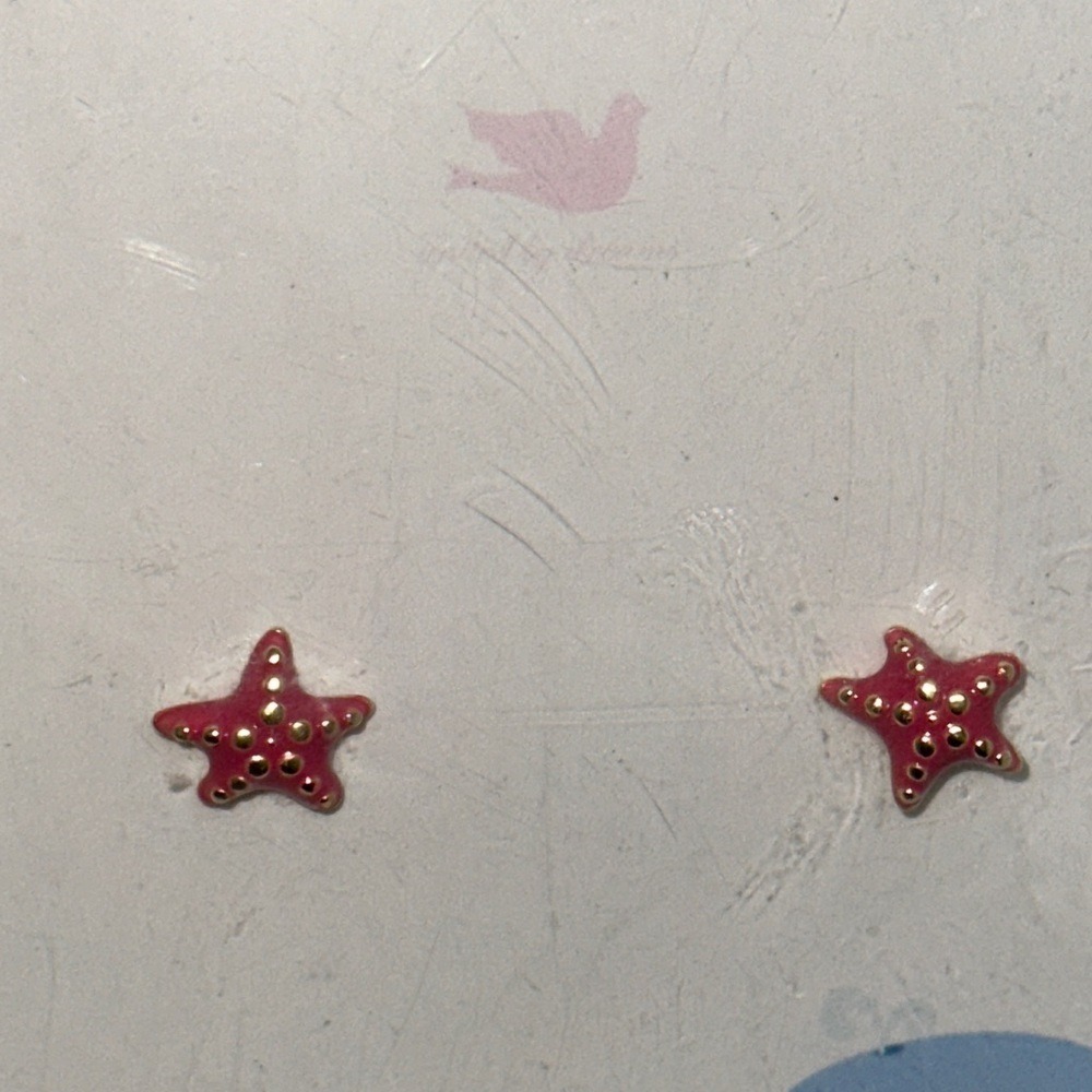 Girl Nation Pink Starfish Stud Earrings 14K Gold Plated Hypoallergenic Beach Sea